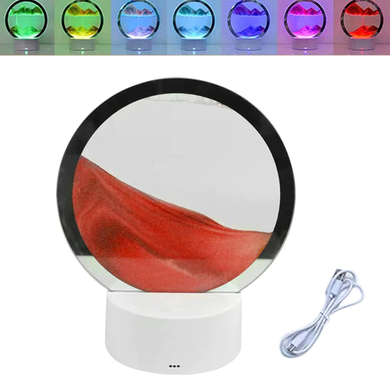 LED RGB Sandscape Lamp， Moving Sand Art Night Light with 7 Colors Hourglass Light 3D Deep Sea Display Decoration Christmas Gift